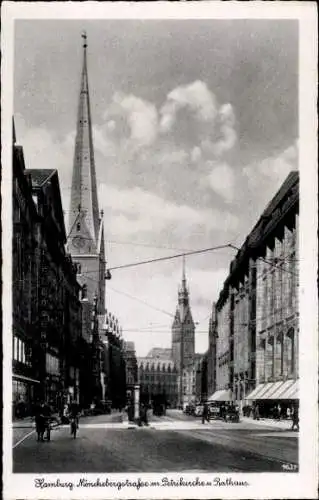 Ak Hamburg Mitte Altstadt, Mönckebergstraße, Petrikirche, Rathaus