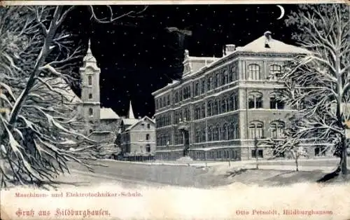 Ak Hildburghausen in Thüringen, Maschinen- und Elektrotechniker-Schule, Winter