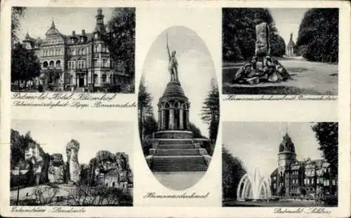 Ak Detmold Teutoburger Wald, Hermannsdenkmal, Schloss, Externsteine, Hotel Kaiserhof, Bismarckstein