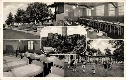 Ak Wiesemscheid im Kreis Ahrweiler, Schullandheim, Speisesaal, Schlafraum, Burgruine, Außenansicht