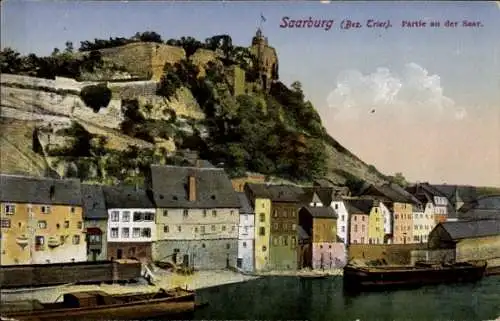 Ak Saarburg an der Saar Bezirk Trier, Teilansicht, Boot