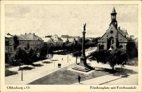 Ak Oldenburg in Oldenburg, Friedensplatz mit Friedenssäule