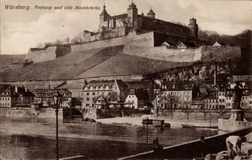 Ak Würzburg am Main Unterfranken, Festung, Mainbrücke