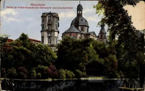 Ak Mannheim in Baden, Friedrichspark, Sternwarte, Jesuitenkirche