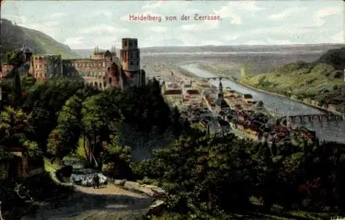 Ak Heidelberg am Neckar, Blick von der Terrasse, Schloss, Panorama