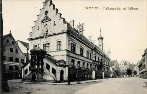 Ak Kempten im Allgäu Schwaben, Rathausplatz, Rathaus