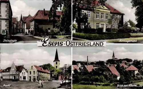 Ak Esens in Ostfriesland, Steinstraße, Amtsgericht, Markt, Kirche