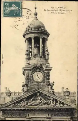 Ak Cambrai Nord, Glockenturm des Rathauses, Uhr