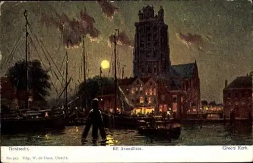 Ak Dordrecht Südholland Niederlande, Groote Kerk im Abendlicht