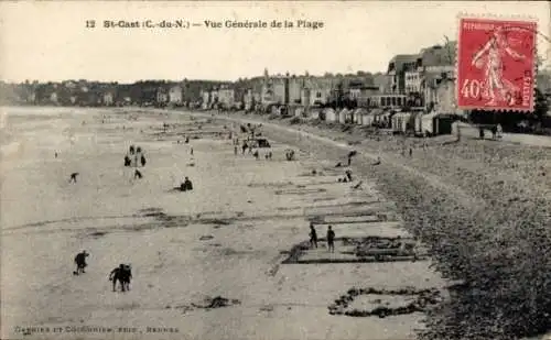 Ak Saint Cast Cotes d'Armor, Strand, Gesamtansicht
