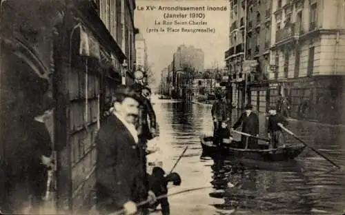 Ak Paris XV Vaugirard, Rue Saint Charles, Die große Seineflut, Januar 1910