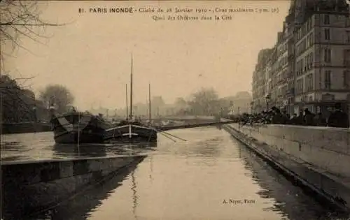 Ak Paris I, Quai des Orfèvres, Die große Seineflut, Januar 1910