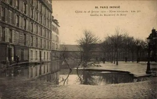 Ak Paris XII Reuilly, Boulevard de Bercy, Die Überschwemmung der Seine am 28. Januar 1910