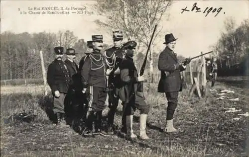 Ak Rambouillet Yvelines, König Manuel II von Portugal, Jagdszene 1909