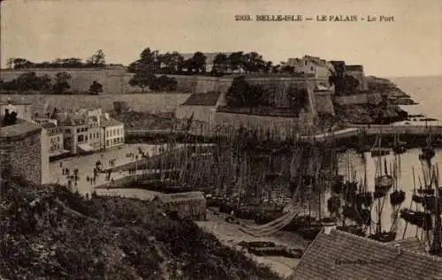 Ak Belle Isle en Terre Côtes-d’Armor, Palast, Hafen