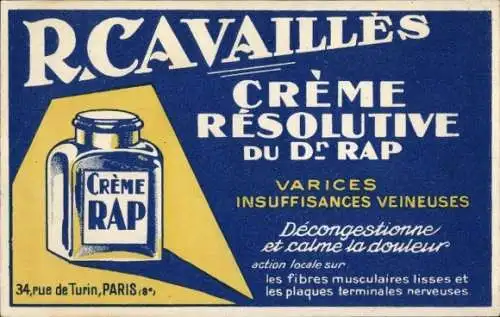 Ak Paris VIII., Reklame, R. Cavailles, Creme Resolutive Dr. Rap