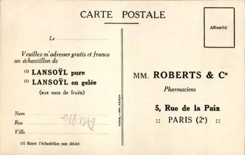 Ak Paris II., Reklame, Pharmaciens Roberts & Co., Rue de la Paix