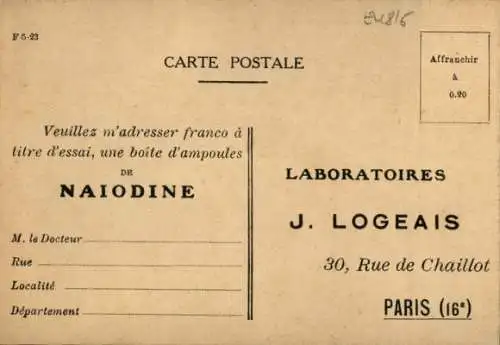 Ak Paris XVI, Laboratoires J. Logeaus, Naiodine