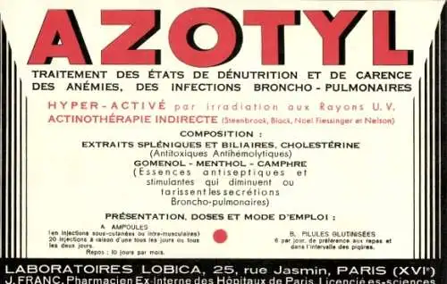 Ak Paris XVI, Laboratoires Lobica, Azotyl