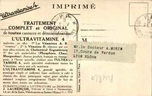 Ak Posologie, l'Ultravitamine 4, J. Laurencon, Villefranche sur Saone