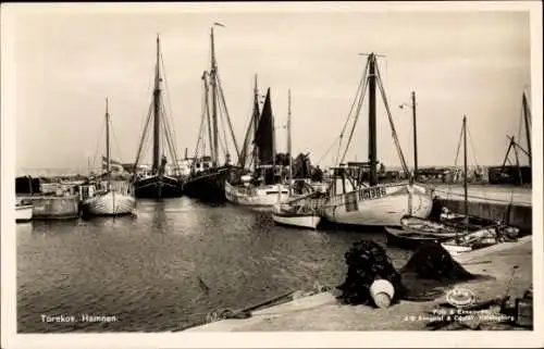 Ak Torekov Schweden, Boote im Hafen