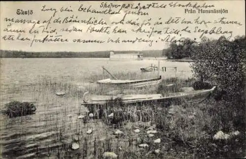Ak Eksjö Schweden, Från Hunsnässjön, Boote am Ufer