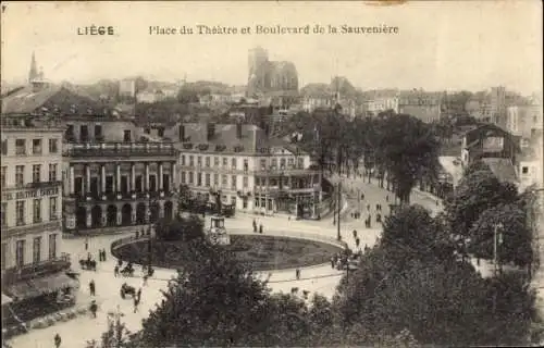 Ak Liège Lüttich Wallonien, Place du Theatre und Boulevard de la Sauvenière