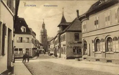 Ak Ettlingen im Kreis Karlsruhe, Kronenstraße, Gasthaus, Café, Kirche, Tabakwaren Lichtenfels