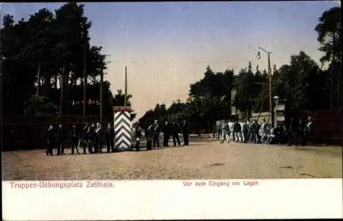 Ak Zeithain in Sachsen, Truppenübungsplatz, deutsche Soldaten, Kaiserreich, Eingang Lager