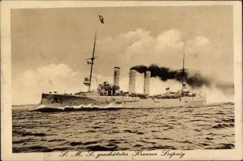 Ak Deutsches Kriegsschiff, SMS Leipzig, geschützter Kreuzer