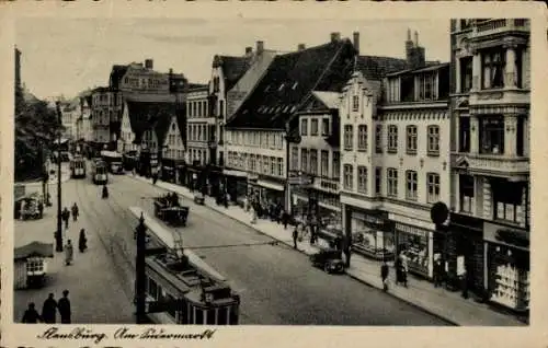 Ak Flensburg in Schleswig Holstein, Südermarkt, Straßenbahn