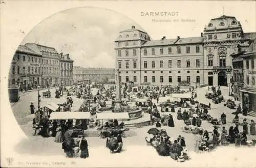 Ak Darmstadt in Hessen, Marktplatz mit Schloss