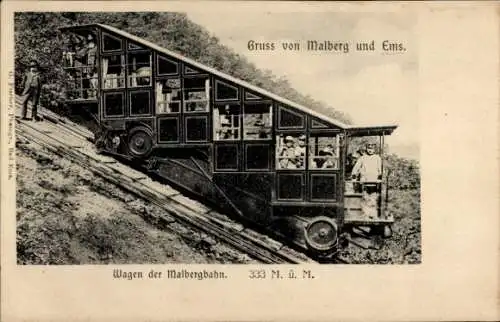 Ak Gruß von Malberg und Ems, Wagen der Malbergbahn 333 M.ü.M