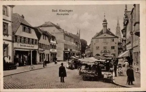 Ak Bad Kissingen Unterfranken Bayern, Marktplatz, Geschäfte Gebrüder Jacoby Nacht, Otto Lindner