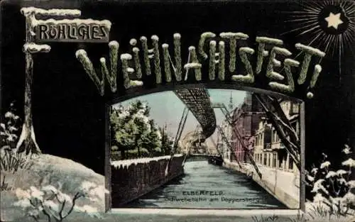 Passepartout Ak Elberfeld Wuppertal, Schwebebahn am Döppersberg, Frohe Weihnachten