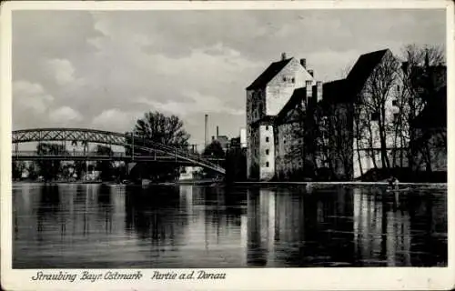 Ak Straubing Bayer. Ostmark, Donau, Brücke