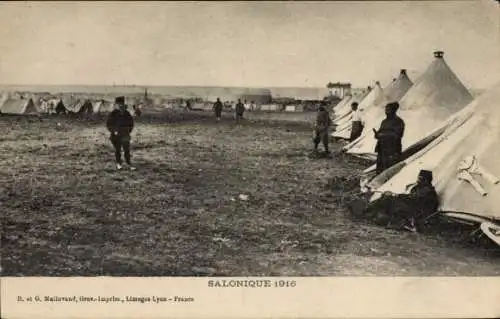 Ak Thessaloniki Griechenland, Französische Soldatenlager, Zelte, 1916