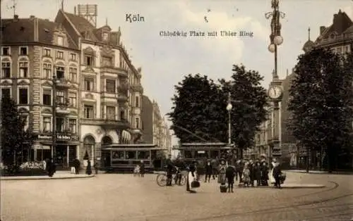 Ak Köln am Rhein, Chlodwigplatz, Ubierring, Straßenbahn