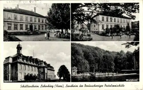 Ak Liebenburg Harz, Schullandheim, Landheim der Braunschweiger Pestalozzischule, Schloss, Waldbad