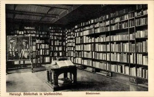 Ak Wolfenbüttel in Niedersachsen, Bibelzimmer der Herzoglichen Bibliothek