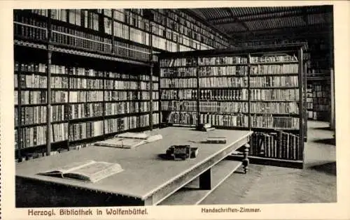 Ak Wolfenbüttel in Niedersachsen, Handschriftenzimmer der Herzoglichen Bibliothek