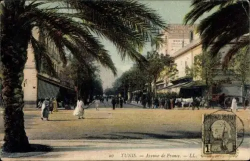 Ak Tunis Tunesien, Avenue de France, Französische Straße