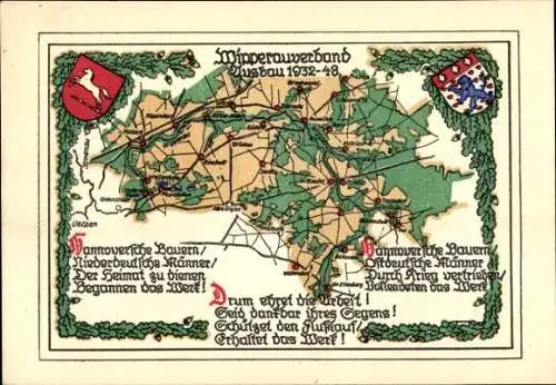 Landkarten Ak Hannover in Niedersachsen, Wipperauverband Ausbau 1932-1948, Gedicht