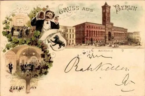 Litho Berlin Mitte, Rathaus, Gasthaus, Innenansicht