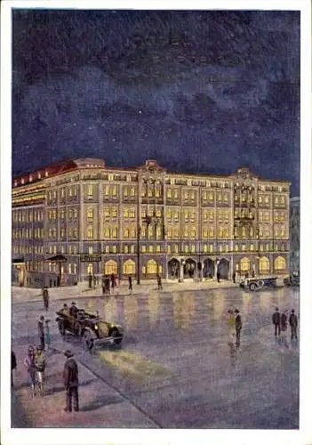 Künstler Ak München, Maximilianstraße, Hotel Vier Jahreszeiten