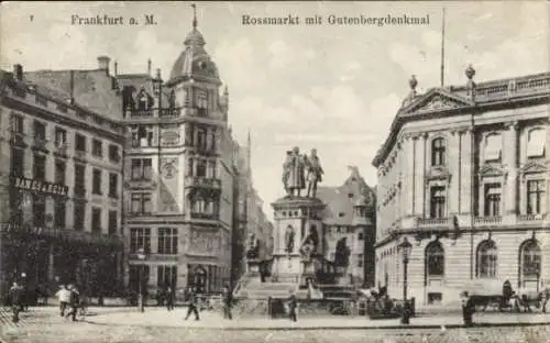 Ak Frankfurt am Main, Rossmarkt, Gutenbergdenkmal, Kutsche