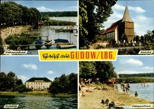 Ak Gudow in Lauenburg, Strandbad, Kirche, Schloss