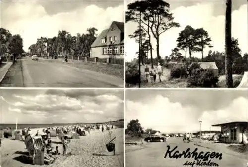 Ak Ostseebad Karlshagen auf Usedom, Strand, Teilansichten, Straßenpartie