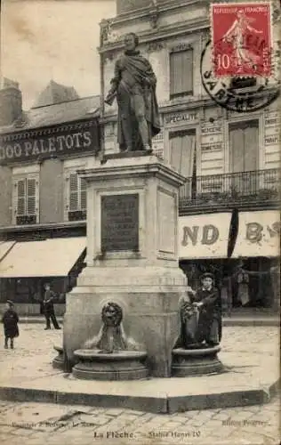 Ak La Flèche Sarthe, Statue Heinrich IV