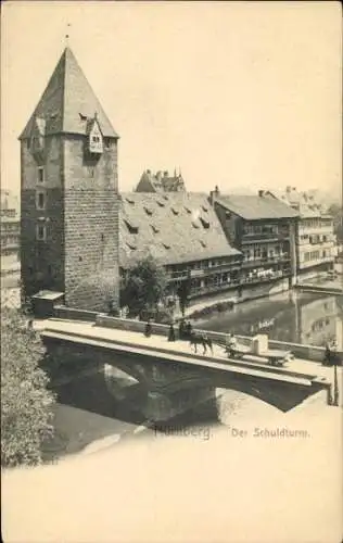 Ak Nürnberg in Mittelfranken, Schuldturm, Brücke